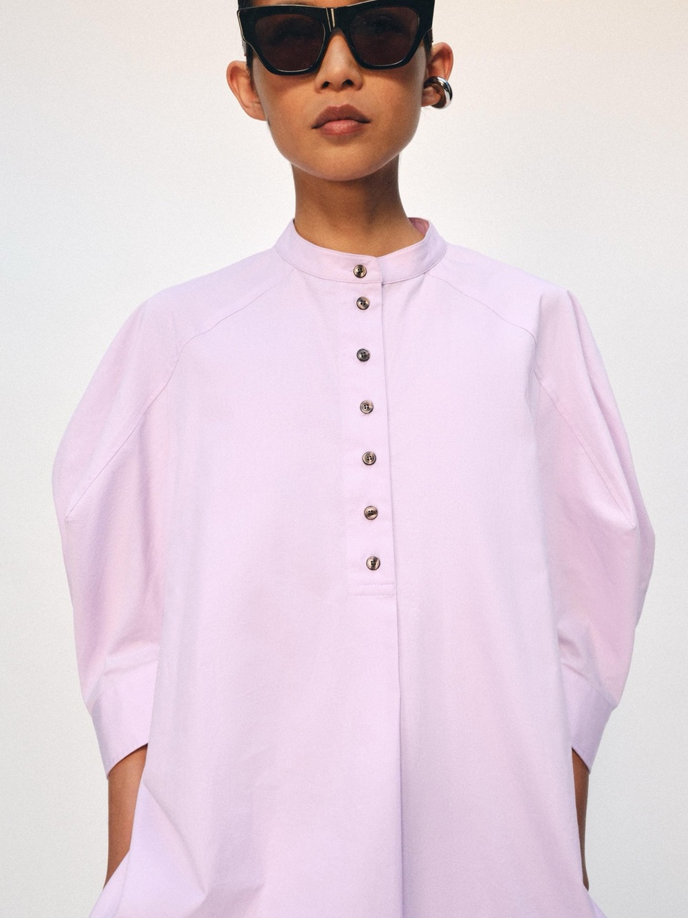 Zara Mandarin Collar Lilac Button-Front Balloon Sleeve Women’s Shirt | S